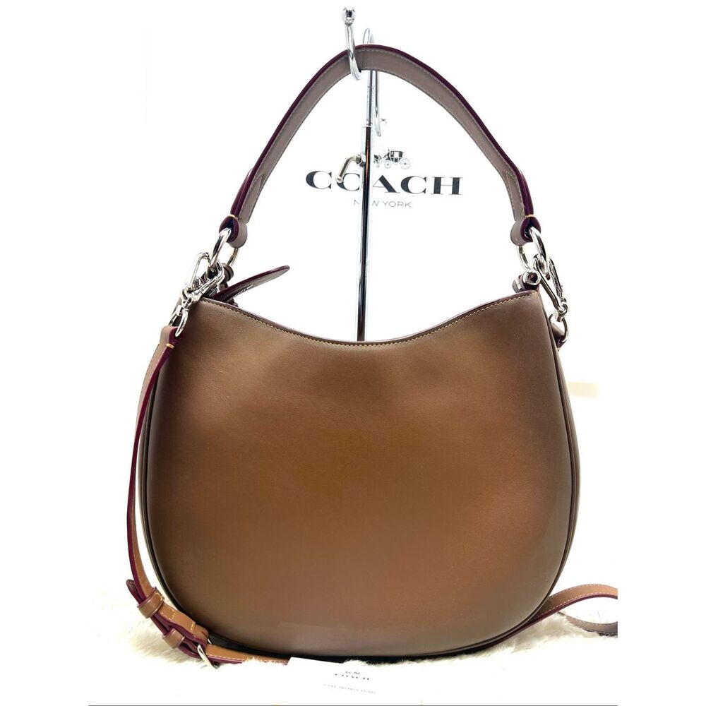 Coach Brown Leather Hobo with Burgundy Trim - Picture 2 of 8